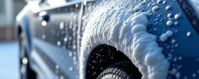 Voiture en cours de lavage premium et detailing avec mousse abondante